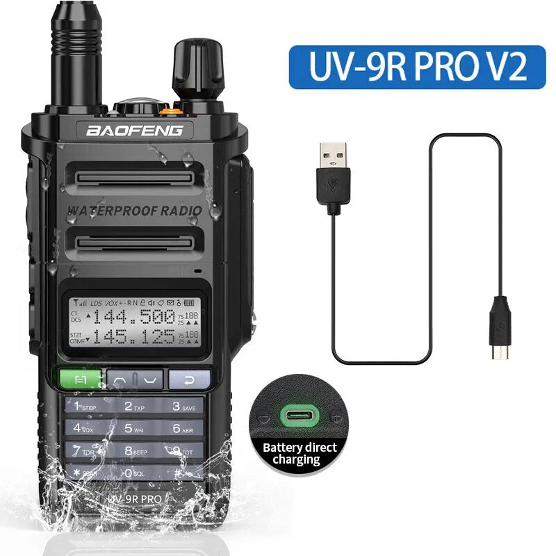 2023 Baofeng UV-9R Pro V1 V2 Waterproof IP68 16KM Walkie Talkie Type-C Charger UHF VHF Long Range UV-5R Upgrade Ham CB Radio-WAYBIKER