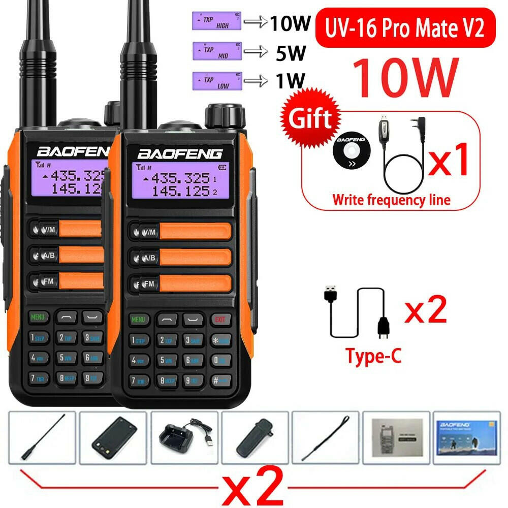 2Pack Baofeng UV16 Pro V2 Walkie Talkie 10W VHF UHF Dual Band Two Way CB Ham Radio UV-16 Portable Radio Transceiver UV5R UV10R-WAYBIKER