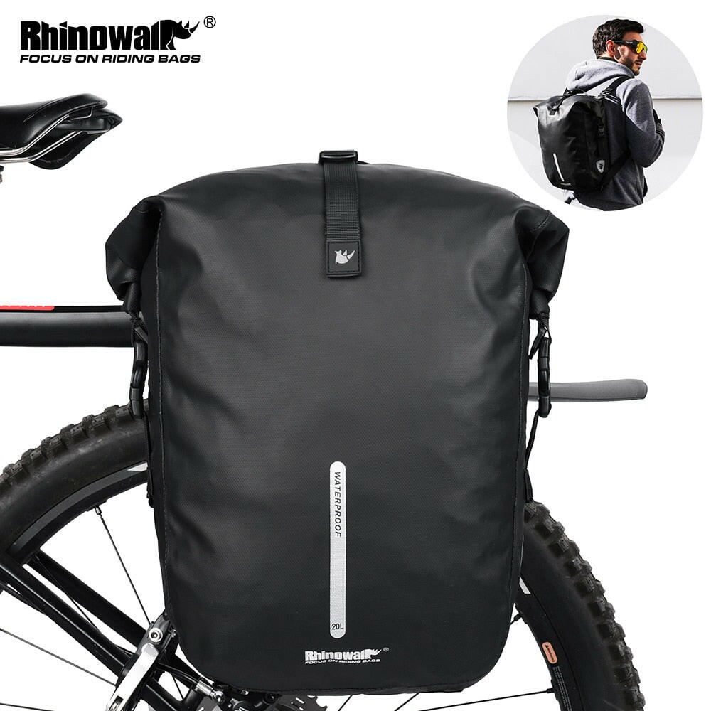Rhinowalk Waterproof Bike Bag 20L Rear Rack Pannier Black Travel Cycling Bag Multifunctional Shoulder Bag backpack Bicycle Bag-WAYBIKER