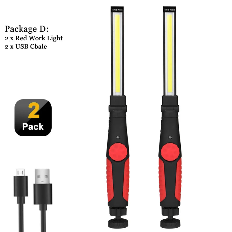 COB LED Work Lights Folding Flashlight with Magnetic Base Rechargeable Strip Lamp Bright Inspection Light for Car Repair-WAYBIKER