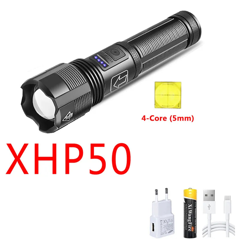 Portable 4 Core Led Flashlight Aluminum Alloy XHP70.2  XHP50.2 Usb Rechargeable Zoomable Lantern 18650 AAA Battery Hunting Torch-WAYBIKER