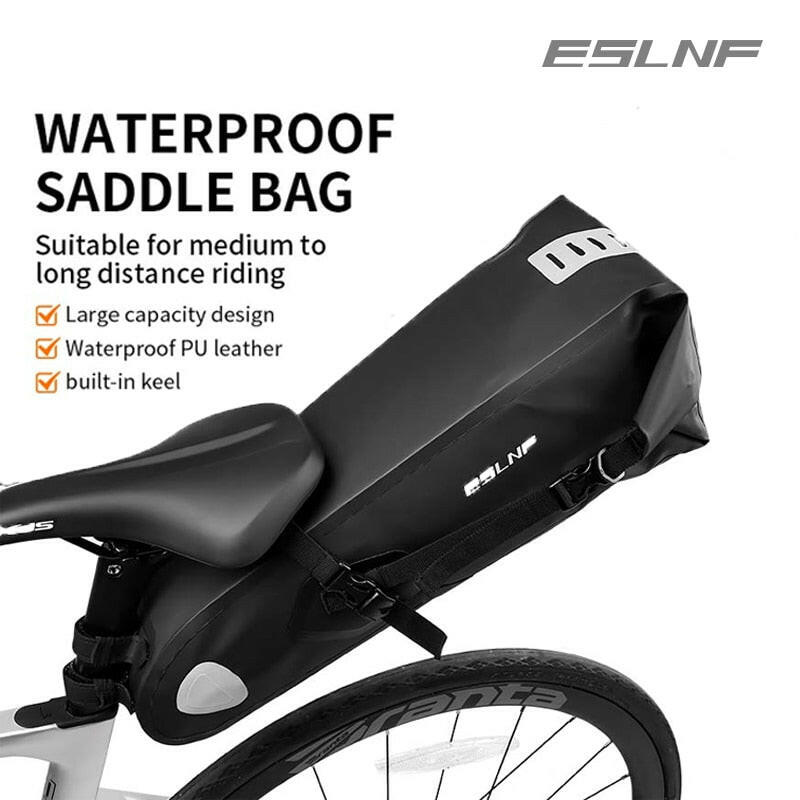 ESLNF Bike Waterproof Bicycle Saddle Bag Reflective Large Capacity Foldable Tail Rear Bag Cycling MTB Trunk Pannier Black-WAYBIKER