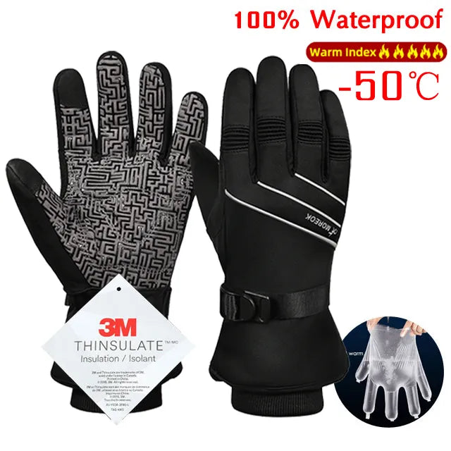 Men Winter Waterproof Cycling Gloves Outdoor Sports Running Motorcycle Ski Touch Screen Fleece Gloves Non-slip Warm Full Fingers-WAYBIKER