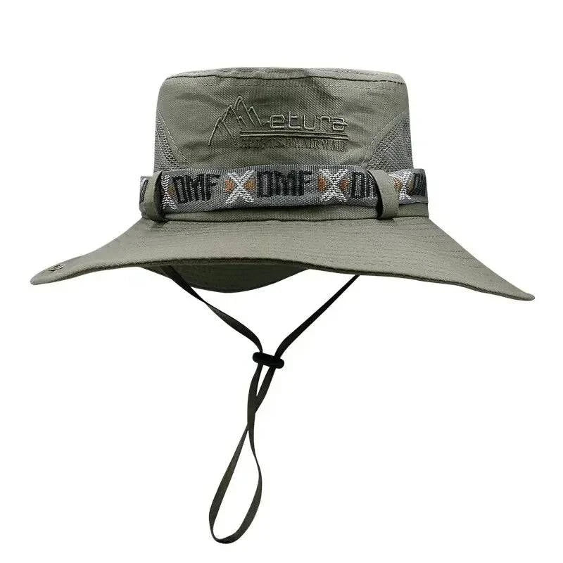 Summer Men Bucket Hat Outdoor UV Protection Wide Brim Panama Safari Hunting Hiking Hat Mesh Fisherman Hat Beach Sunscreen Cap-WAYBIKER