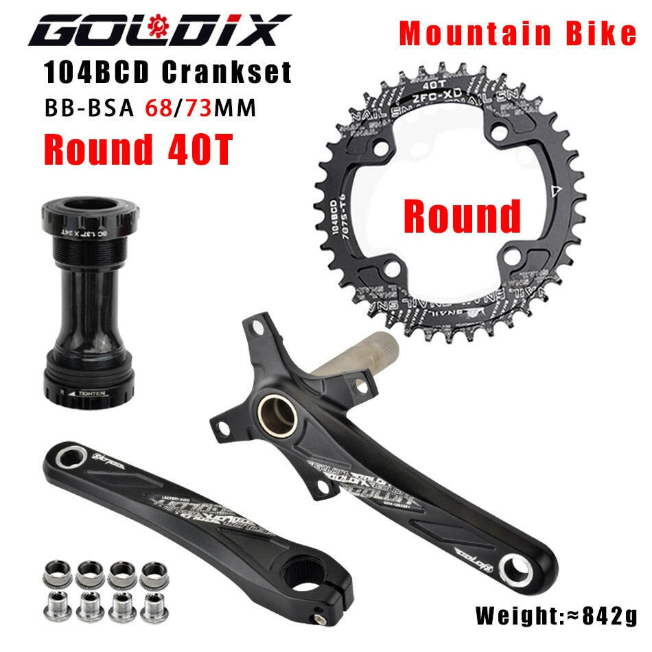 GOLDIX 104BCD Wide & Narrow Tooth Mountain Bike Parts Crankset 170/175mm Cranks Round/Oval Chainrings 32T/34T/36T/38T MTB-WAYBIKER