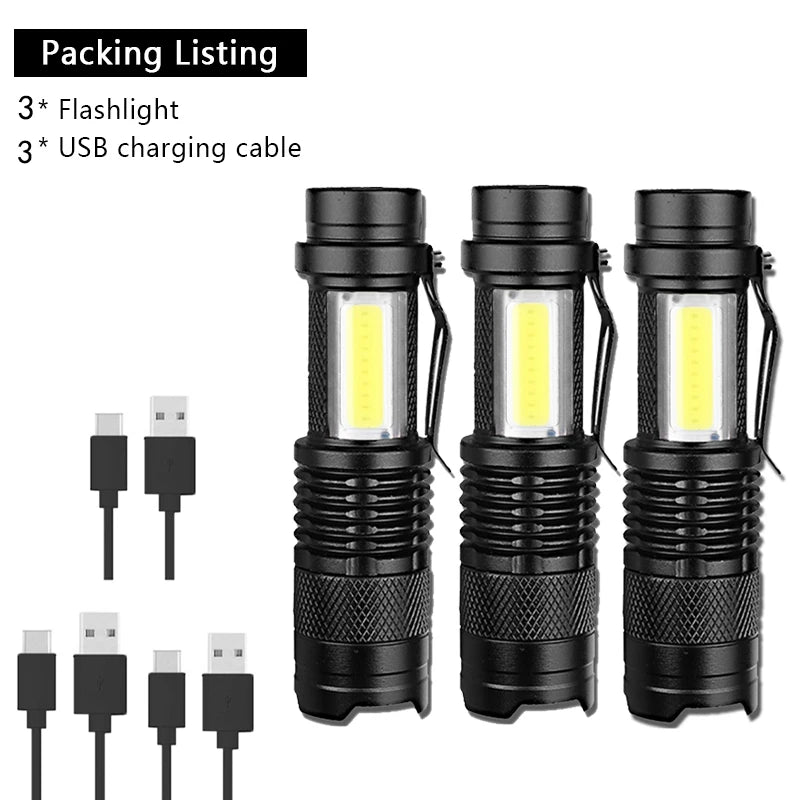 Mini Portable Flashlight Q5+COB Strong Light Zoom 3 Modes Torch Built In Battery USB Rechargeable Lamp Outdoor Camping Lantern-WAYBIKER