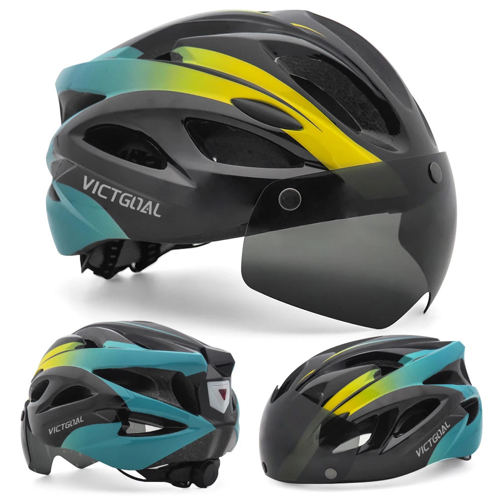 bike helmet magnetic visor VICTGOAL Bicycle Helmet For Men Taillight Magnetic Goggles UV400 Lens