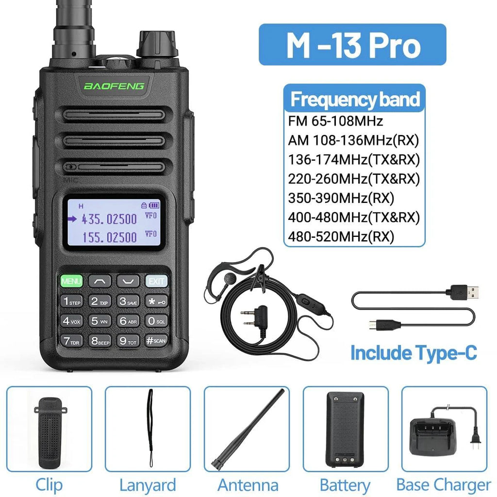 BaoFeng M-13 Pro Air Band Walkie Talkie 10w Wireless Copy Frequency 999CH Type-C Long Range UV 5R 13 Pro K5 Ham Two Way Radio-WAYBIKER