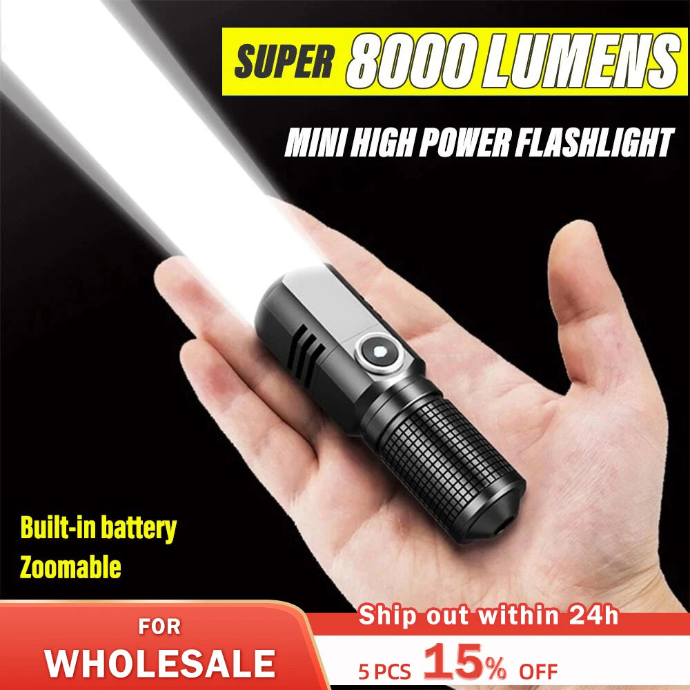Super Bright MINI XHP50 LED Flashlight USB Torch Rechargeable Zoom Fishing Lantern Powerful 3 Lighting Mode Camping Lamp-WAYBIKER