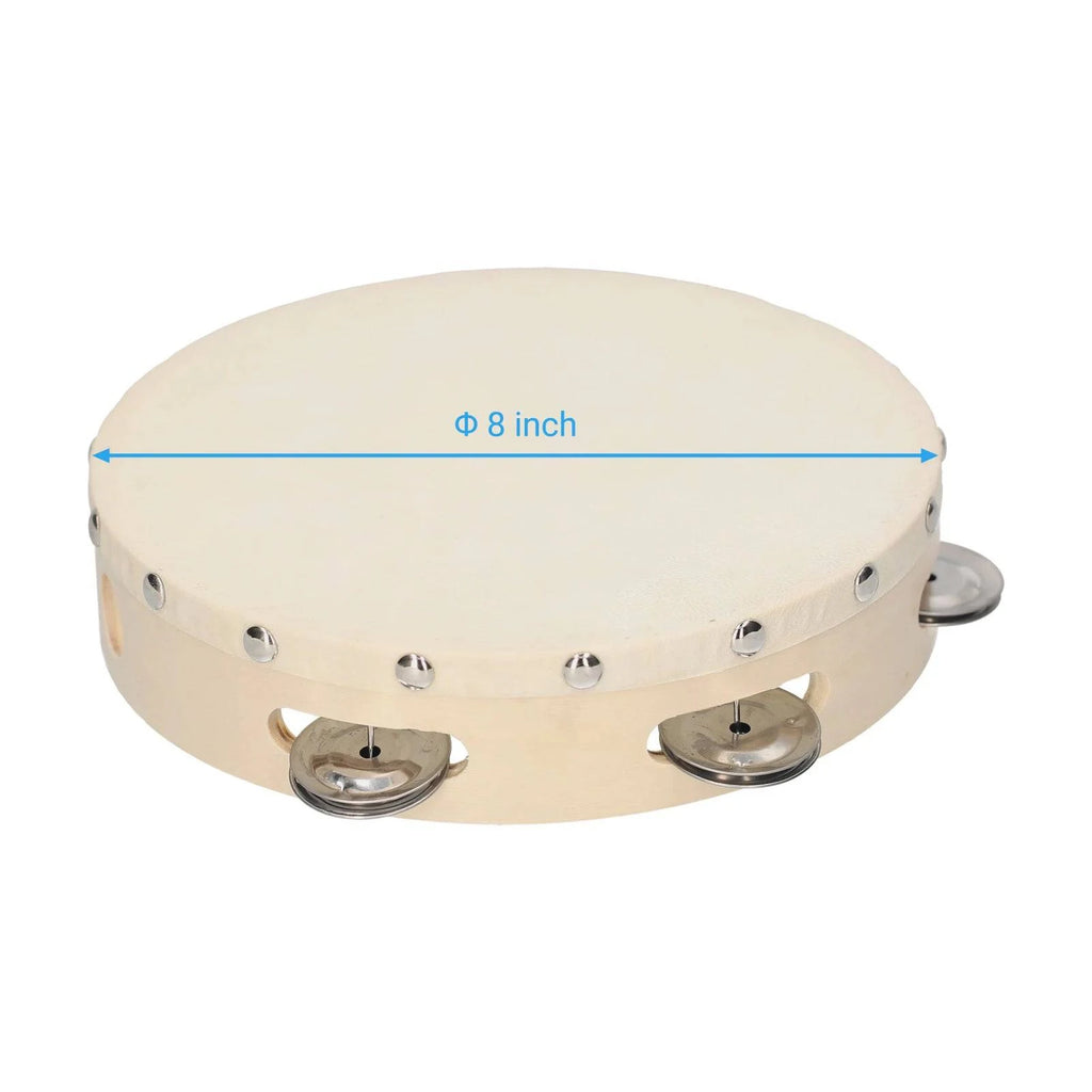 4 Inch Hand Tambourine with Metal Single Row Jingles Sheepskin Drum Skin Wooden Tambourines Entertainment Musical Timbrel-WAYBIKER