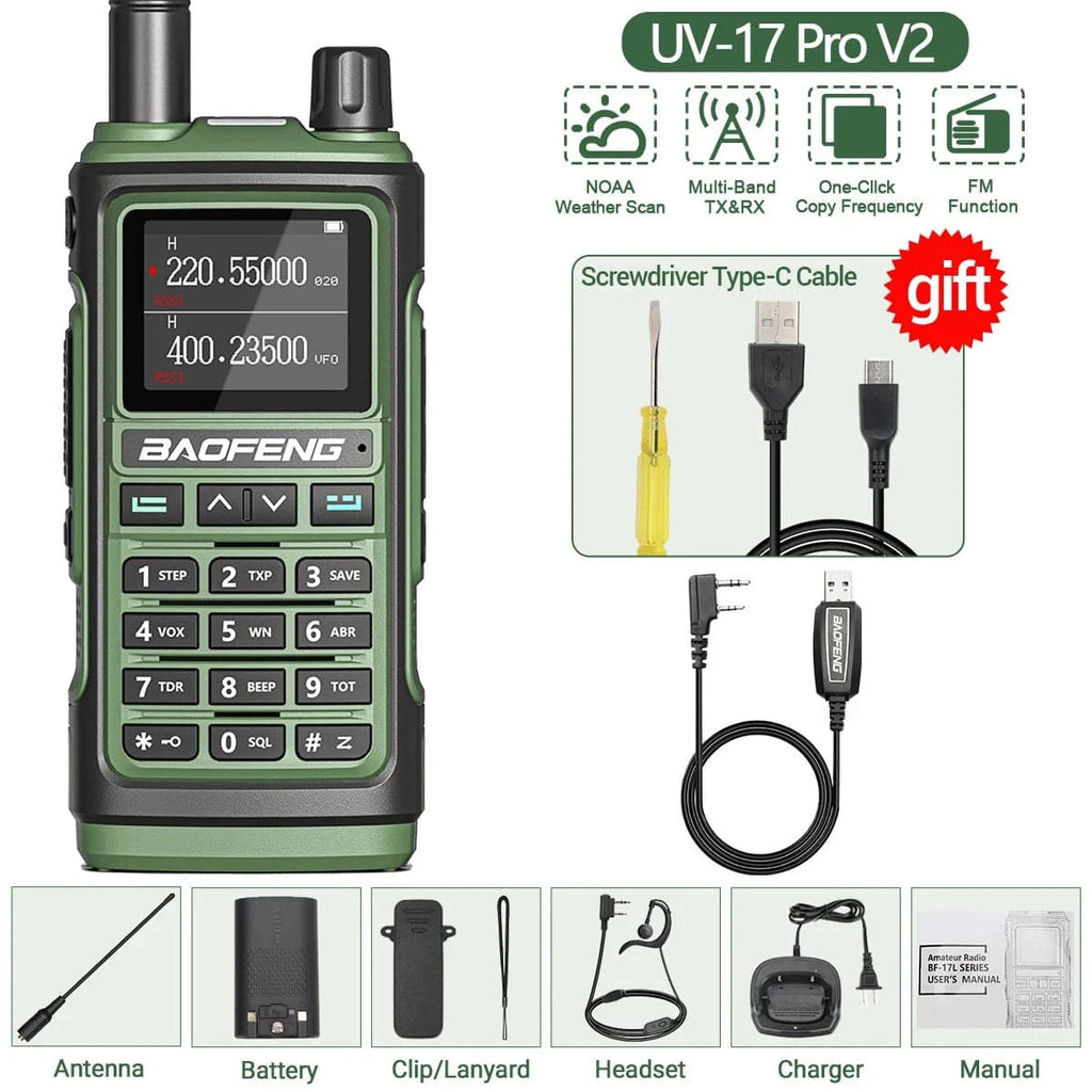 Baofeng UV-17 Pro V2 Tri Band Walkie Talkie Wireless Copy Frequency Waterproof Powerful Long Range UV-5R UV S9 Ham Two Way Radio-WAYBIKER