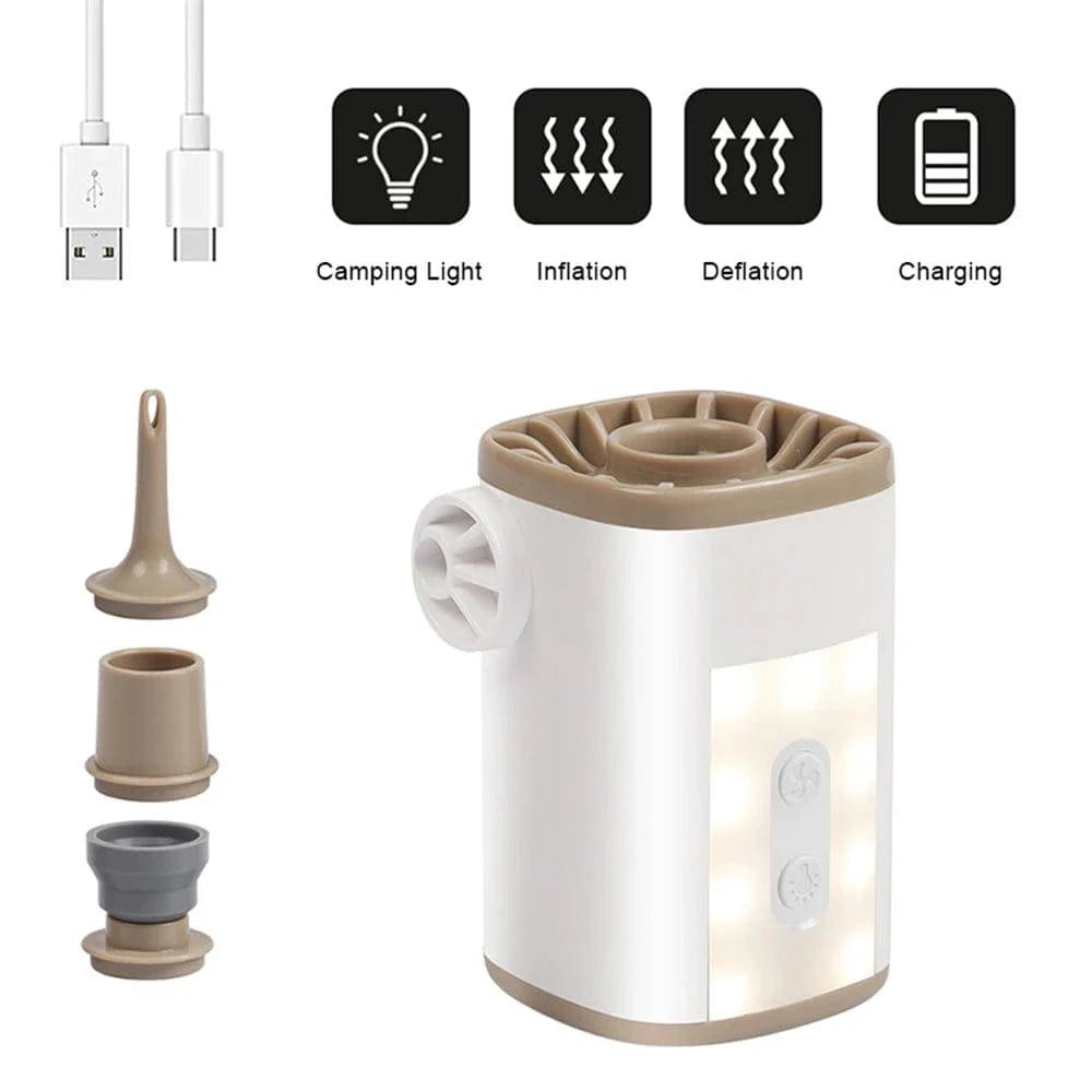 Wireless Electric Air Pump with Light 3600mAh USB Rechargeable Portable Mini Pumps with 4 Nozzles for Inflatables Sleeping Pad-WAYBIKER