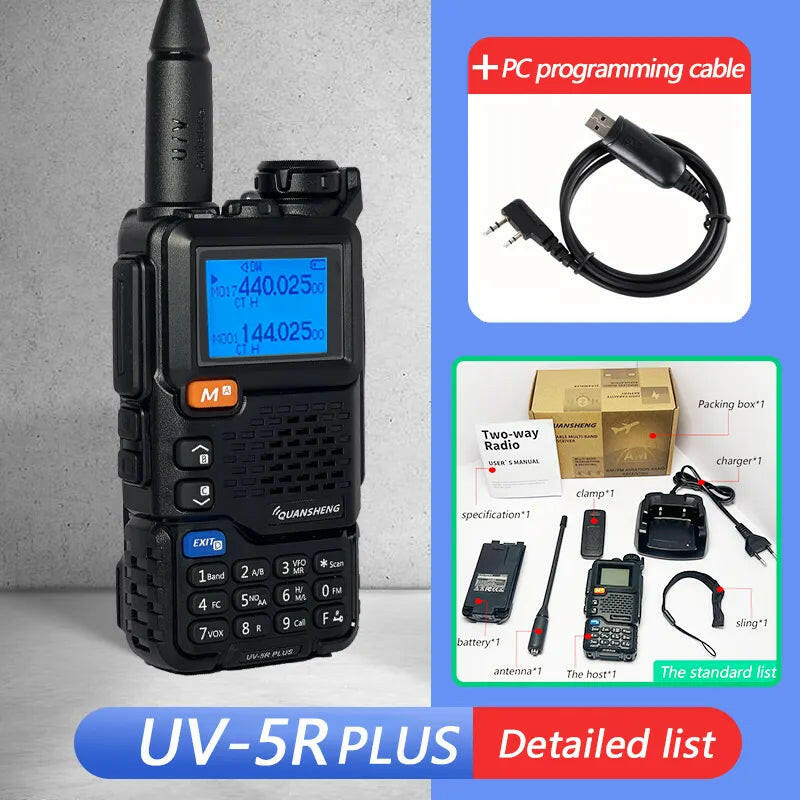 Quansheng UV-5R PLUS Walkie Talkie 5W Air Band Radio  Charge UHF VHF DTMF FM Scrambler NOAA Wireless Frequency Two Way CB Radio-WAYBIKER
