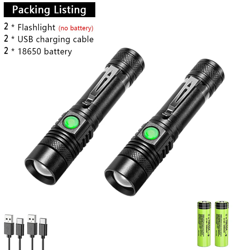 Ultra Bright LED Flashlight With Xml-T6 Lamp Beads Waterproof Torch Zoomable 3 Lighting Modes Multi-Function USB Charging-WAYBIKER