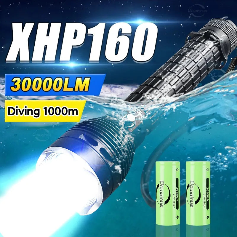Bright XHP70 Professional Diving Flashlight IPX8 Waterproof Led Torch White Light Underwater Flashlight Underwater Lantern-WAYBIKER