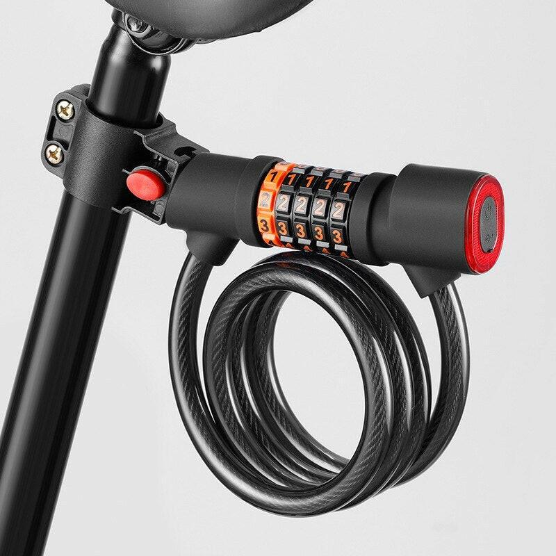 Bicycle Lock with Tail Light 5-Digit Security Password Bike Lock Steel Cable Chain Anti-theft Bicycle Bike Accessories-WAYBIKER