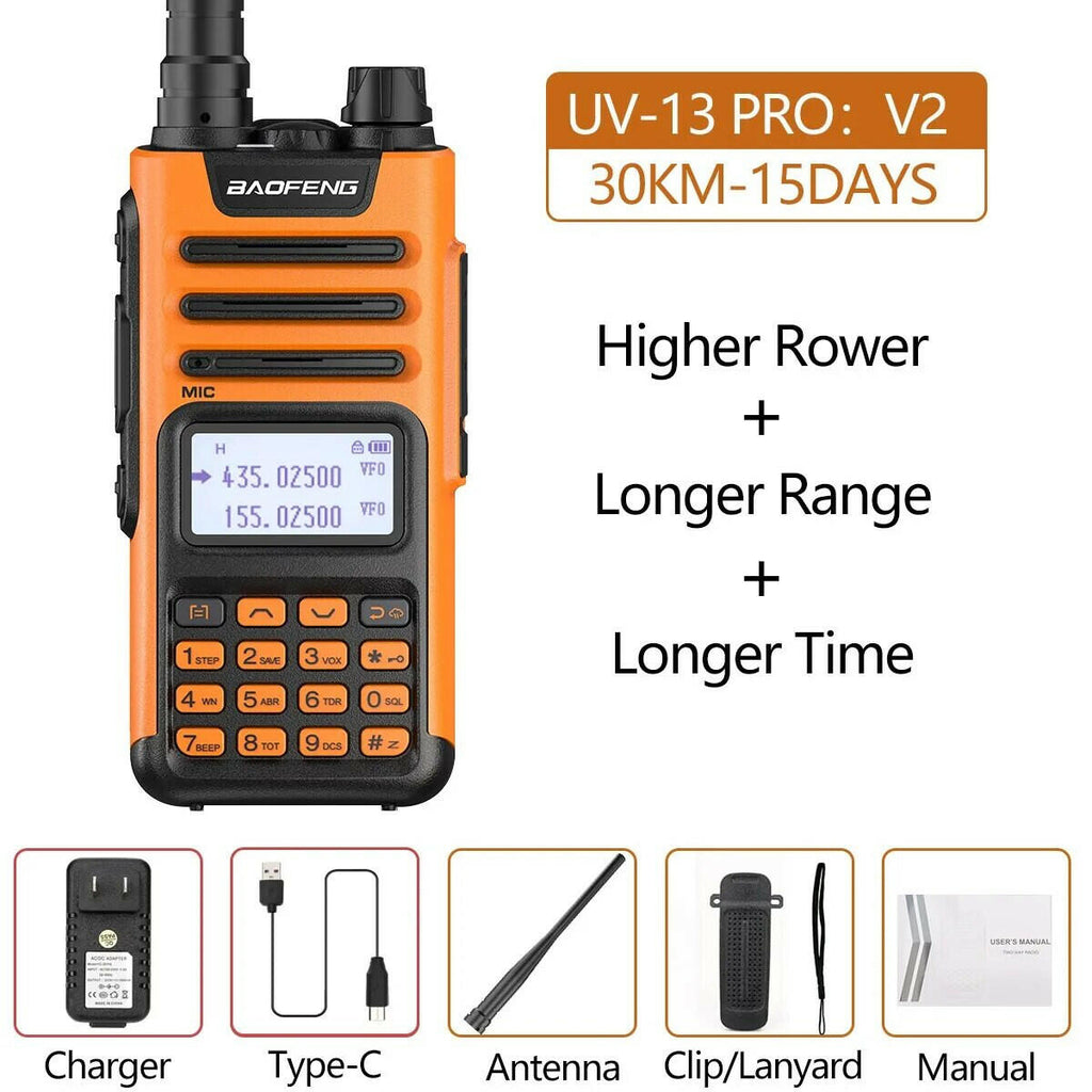 BaoFeng UV-13 PRO V1 V2 High Power Dual Band Walkie Talkie Type C Charger 16 KM Long Range UV13 Transceiver Ham Two Way Radio-WAYBIKER