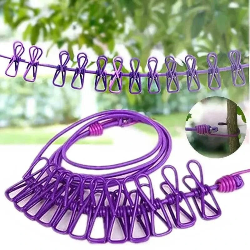 Portable Clothing Clothesline With 12 Clips Retractable Laundry Dryer Clothes Rope Drying Rack Cloth Hanging Line For Outdoor-WAYBIKER