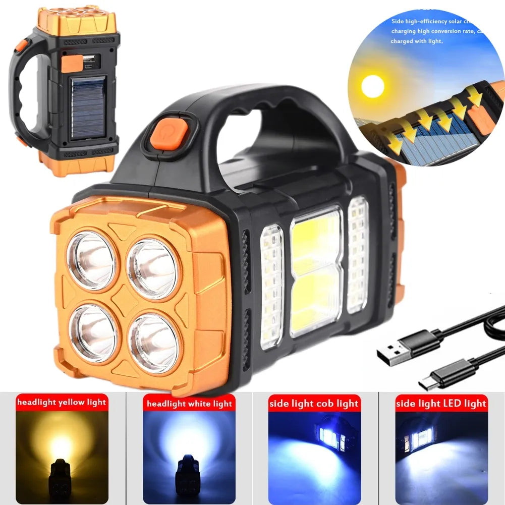 LED Floodlight Super Bright Solar LED COB Work Lights Flashlight USB Rechargeable Emergency Spotlight Outdoor Solar Torch Light-WAYBIKER