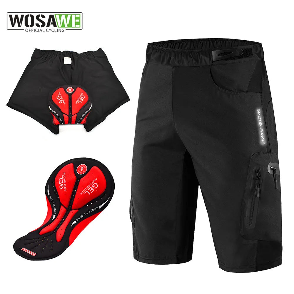 WOSAWE Men's Cycling Padded Shorts With Non-Remove Cycling Underwear Bike Downhill MTB Shorts Loose Fit Sports Bicycle Short-WAYBIKER