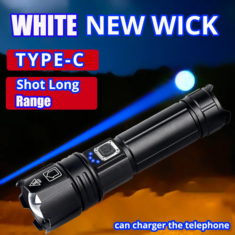 Most Powerful LED Flashlight TYPE-C USB Rechargeable Torch Light High Power Flashlight Tactical Lantern-WAYBIKER