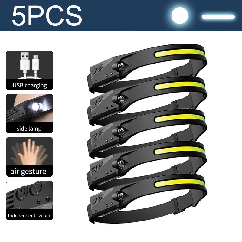 LED Induction Headlamp USB Rechargable Headlight Flashlight 18650 Built-in Battery Head Torch Outdoor Camping Fishing Lantern-WAYBIKER