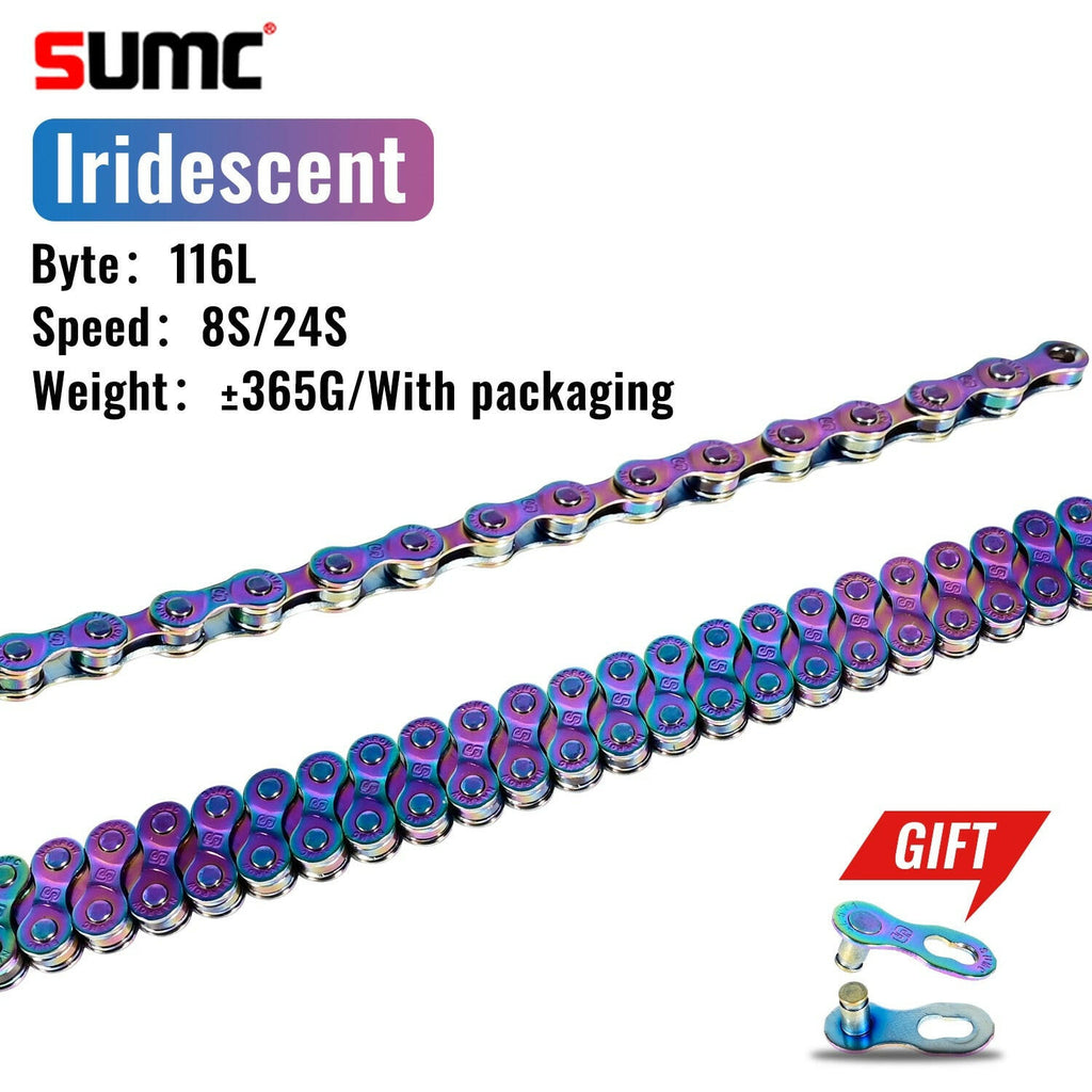 SUMC Bicycle Chain Multi-Colored Rainbow Hollow 9/10/11/12 Speed Semi-Hollow Magic Buckle Road Bike and MTB 126L 116L 250g-WAYBIKER