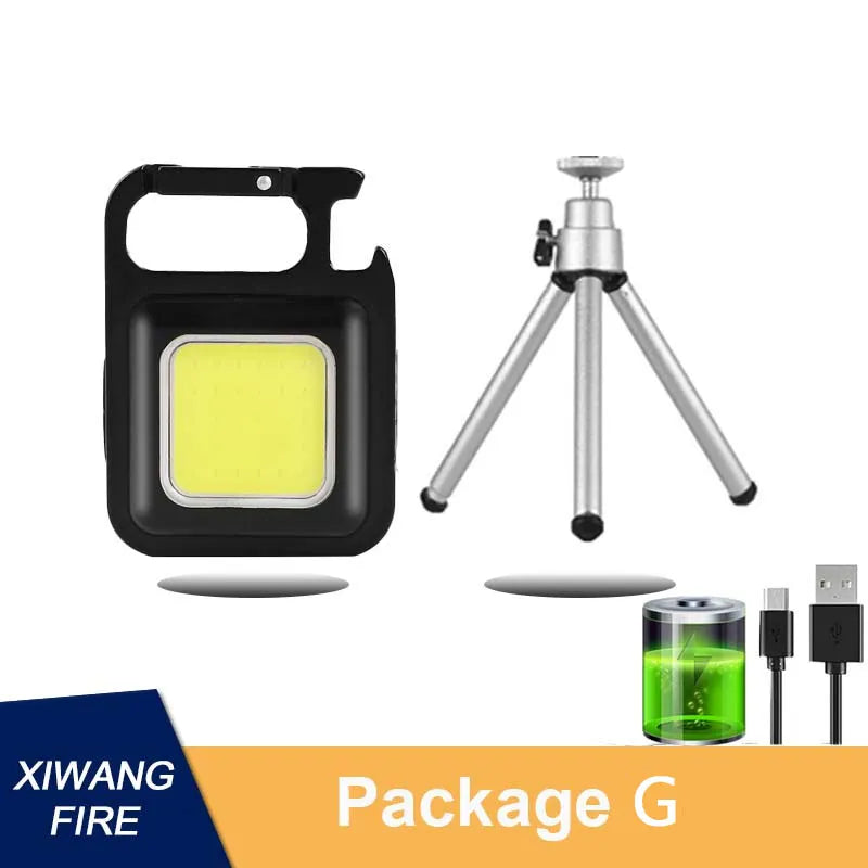 Mutifuction Portable USB Rechargeable Pocket Work Light Mini LED Keychain Light with Corkscrew Outdoor Camping Fishing Climbing-WAYBIKER