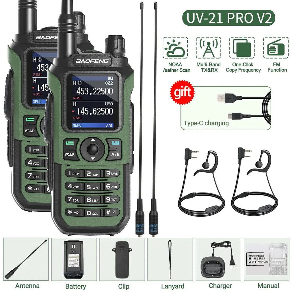 2PCS Baofeng UV-21 Pro Walkie Talkie Tri-Band Wireless Copy Frequency Long Range 999CH High Power UV 5R Ham Two Way Radio