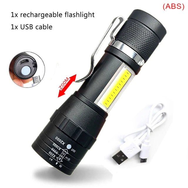 Mini Portable Flashlight Q5+COB Strong Light Zoom 3 Modes Torch Built In Battery USB Rechargeable Lamp Outdoor Camping Lantern-WAYBIKER