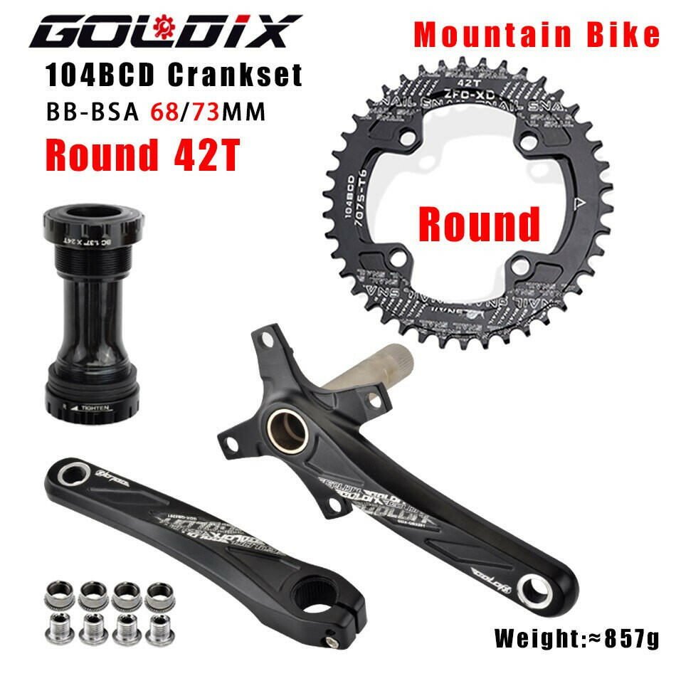 GOLDIX 104BCD Wide & Narrow Tooth Mountain Bike Parts Crankset 170/175mm Cranks Round/Oval Chainrings 32T/34T/36T/38T MTB-WAYBIKER