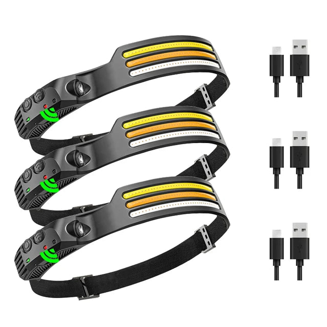 LED Sensor Headlight Rechargeable Headlamp COB Working Light With Built-in Battery Outdoor Waterproof Camping Fishing Flashlight-WAYBIKER