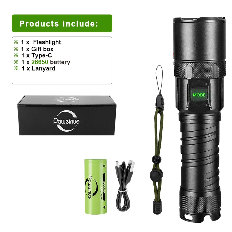 New XHP199 Powerful LED Flashlight XHP160 XHP90 Rechargeable Torch Light High Power Flashlight 26650 USB Waterproof Camping Lamp-WAYBIKER