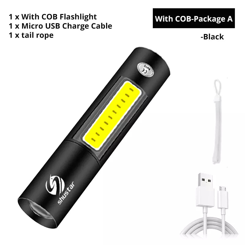 USB Rechargable Mini LED Flashlight 3 Lighting Mode Waterproof Torch  Telescopic Zoom Stylish Portable Suit for Night Lighting-WAYBIKER