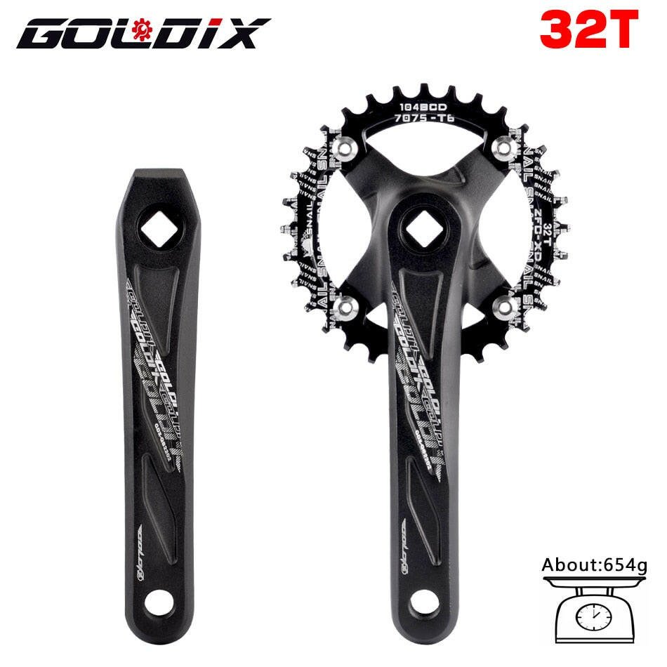 GOLDIX Square Hole Bicycle Crankset Aluminum Alloy MTB Crank 170/175mm Length Narrow Wide Teeth 104BCD 32/34/36/38/40/42T-WAYBIKER