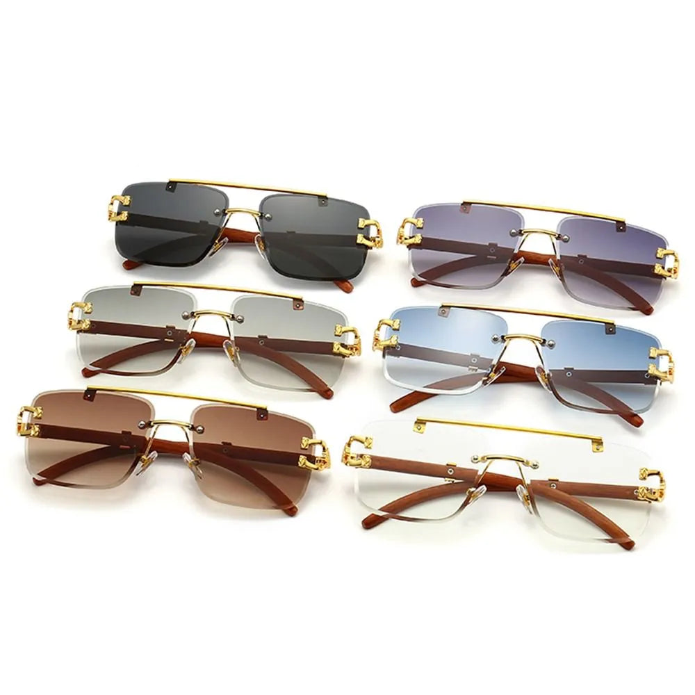 New Fashion Cheetah Head Sunglasses Rimless Sunglasses Rectangle Sunglasses Men & Women UV Protection Eyewear UV400-WAYBIKER