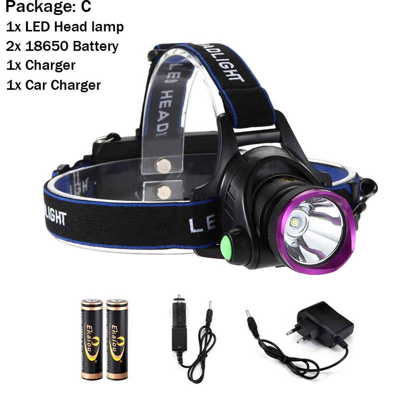 Portable T6 LED Head Lamp Rechargeable Headlight Torch Lantern For Outdoors Hunting Camping Hiking Fishing Light-WAYBIKER