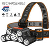7LD Headlamp USB Rechargeable Waterproof Adjustable 4Modes Head-Mounted Flashlight Outdoor Camping Running Hiking Working