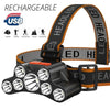 7LD Headlamp USB Rechargeable Waterproof Adjustable 4Modes Head-Mounted Flashlight  Outdoor Camping Running Hiking Working-WAYBIKER