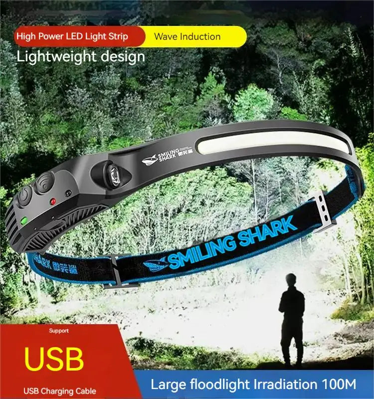Smiling Shark TD-0123C Headlight Wave Induction Rechargeable Headlamp Waterproof  Head Torch for Camping Hiking Outdoors-WAYBIKER