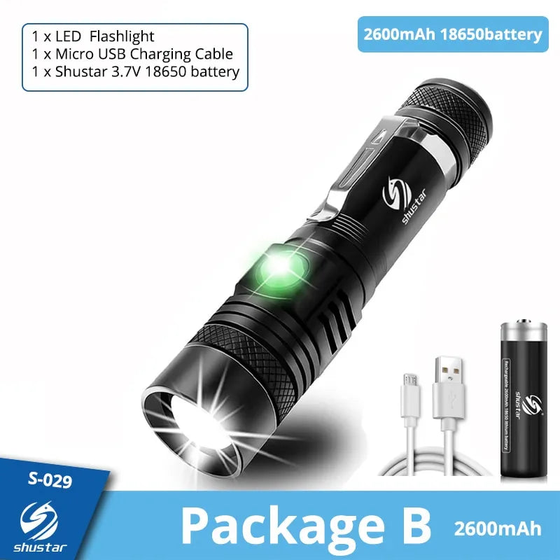 High Power Led Flashlights Zoomable Camping Torch With T6 LED Lamp Beads Waterproof 4 Lighting Modes Multi Function USB Charger-WAYBIKER