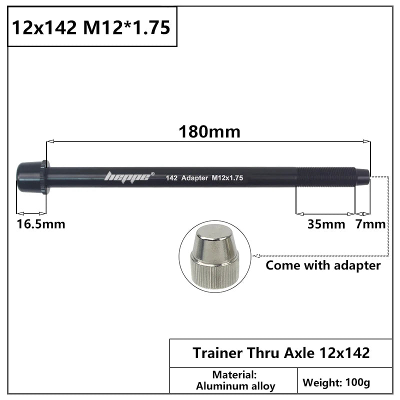 HEPPE Bike Trainer Thru Axle MTB Bike Trainer Shaft Skewer 12x142 12x148 Trainer Axle Quick Release M12xP1.0/1.5/1.75