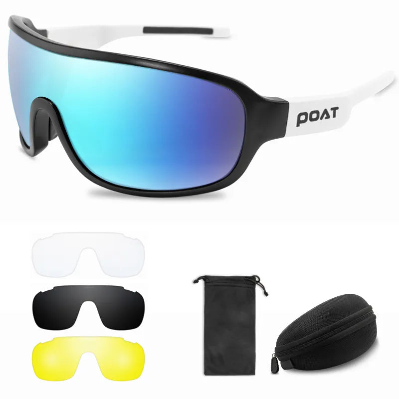 POAT 4 Lens Cycling Glasses UV400 Outdoor Sports Eyewear Fashion Bike Bicycle Sunglasses Mtb Goggles with Case-WAYBIKER