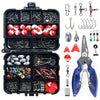 263pcs Fishing Accessories Set with Tackle Box Including Plier Jig Hooks Sinker Weight Swivels Snaps Sinker Slides-WAYBIKER
