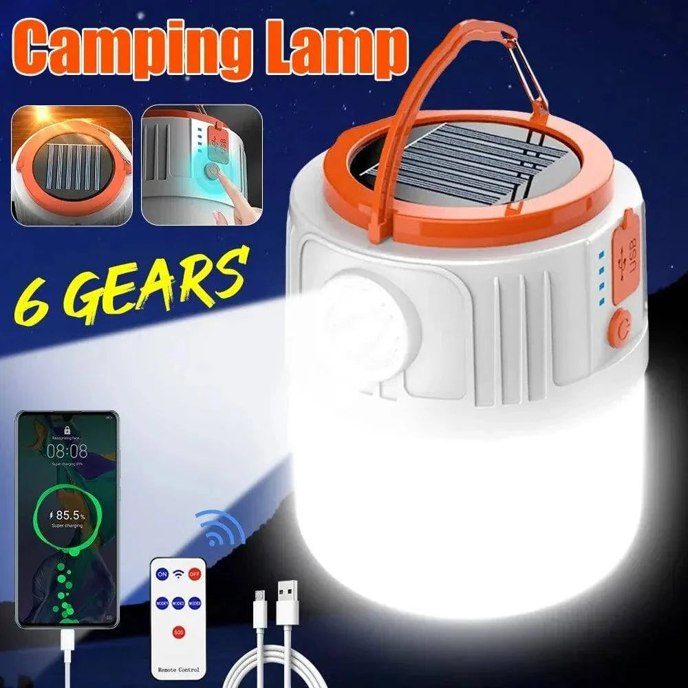 Solar Camping Light Power Bank LED Camping Lanterns 6 Gears Remote Control Waterproof Outdoor Tent Light Rechargeable Flashlight-WAYBIKER