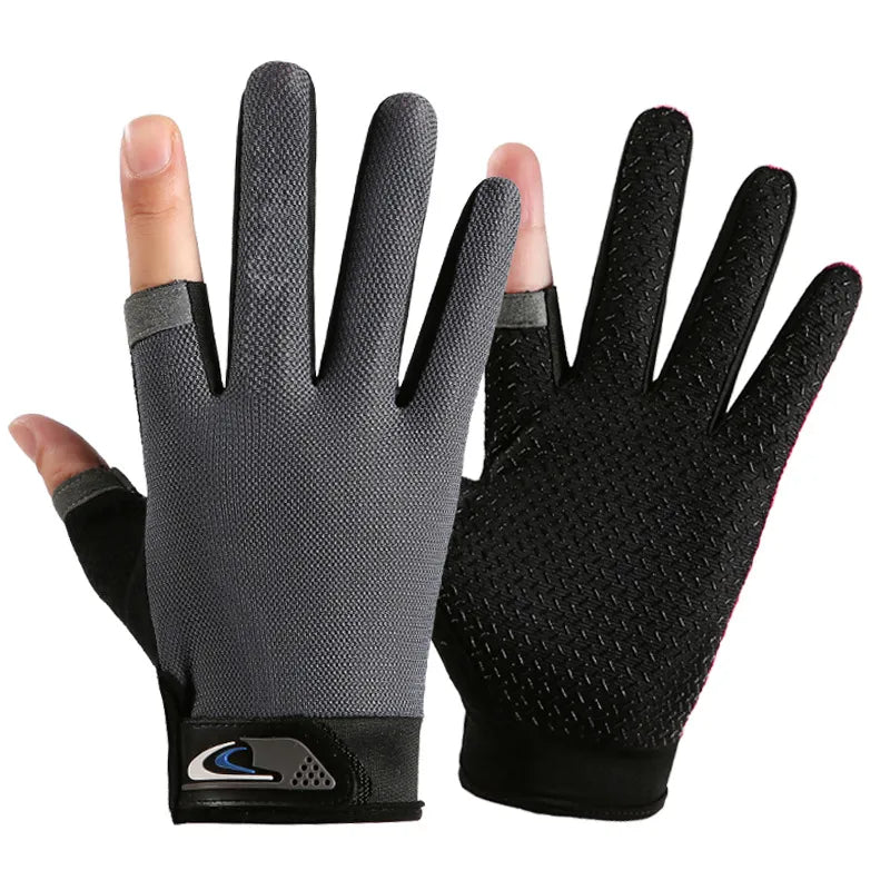 Summer Men's Fishing Gloves Anti-UV Cycling Women Two Finger Cut Male Touch Screen Angling Anti-Slip Breathable Fitness Gloves-WAYBIKER
