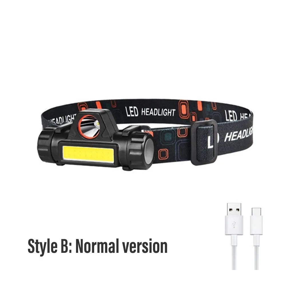 Rechargeable Fishing LED Headlamp Camping Headlight XPE COB Work Light 2 Lighting Modes With Tail Magnet Detachable-WAYBIKER