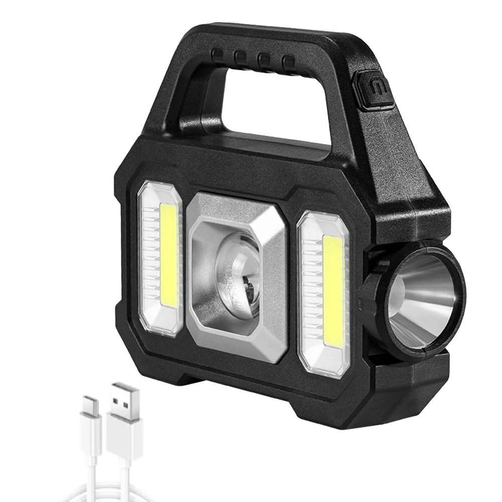 Solar Led Flashlight Power Bank Super Bright COB Work Lights Portable Searchlight USB Rechargeable Lantern Outdoor Camping Light-WAYBIKER