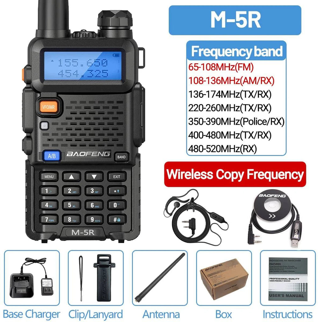 Baofeng M-5R Air Band Walkie Talkie Wireless Copy Frequency Long Range commutator Amateur Ham UV-5R K5 Receiver Two Way Radio-WAYBIKER