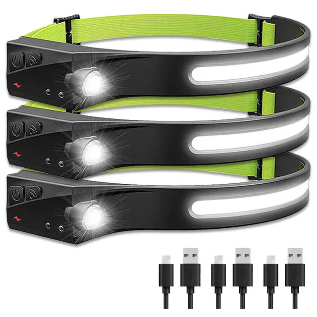 USB Rechargeable LED COB Sensor Headlamp Built-in Battery Head Flashlight Outdoor Camping Fishing Search Led Head Lantern-WAYBIKER